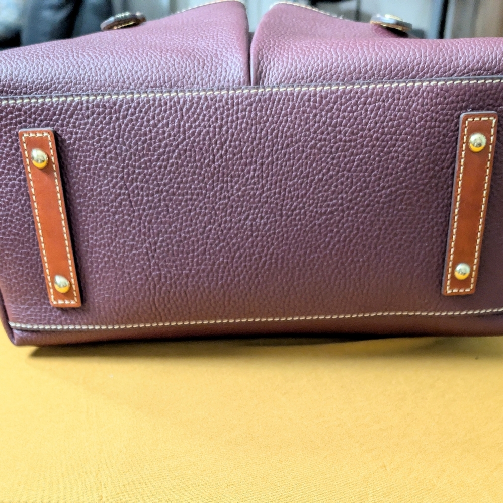 Dooney & Bourke Plum Pebble Leather Tote with Tan Trim - Picture 3 of 13